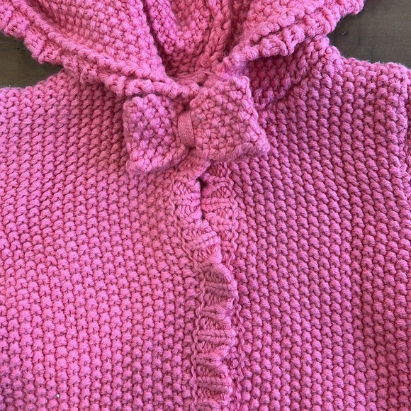 Jacadi pink loose knit hooded cardigan sweater - Picture 2 of 6